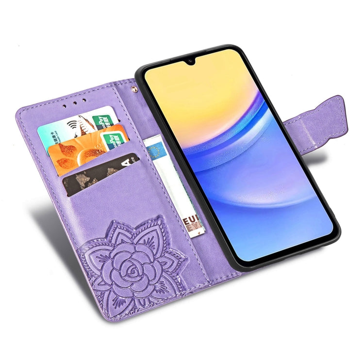 For Samsung Galaxy A15 Butterfly Love Flower Embossed Leather Phone Case