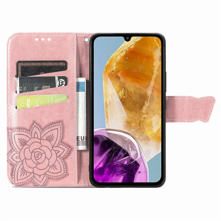 For Samsung Galaxy M15 Butterfly Love Flower Embossed Leather Phone Case