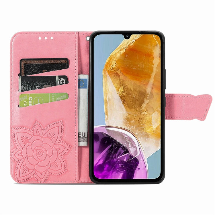 For Samsung Galaxy M15 Butterfly Love Flower Embossed Leather Phone Case