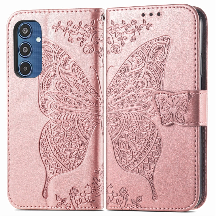 For Samsung Galaxy M35 Butterfly Love Flower Embossed Leather Phone Case
