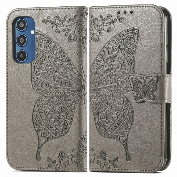 For Samsung Galaxy M35 Butterfly Love Flower Embossed Leather Phone Case