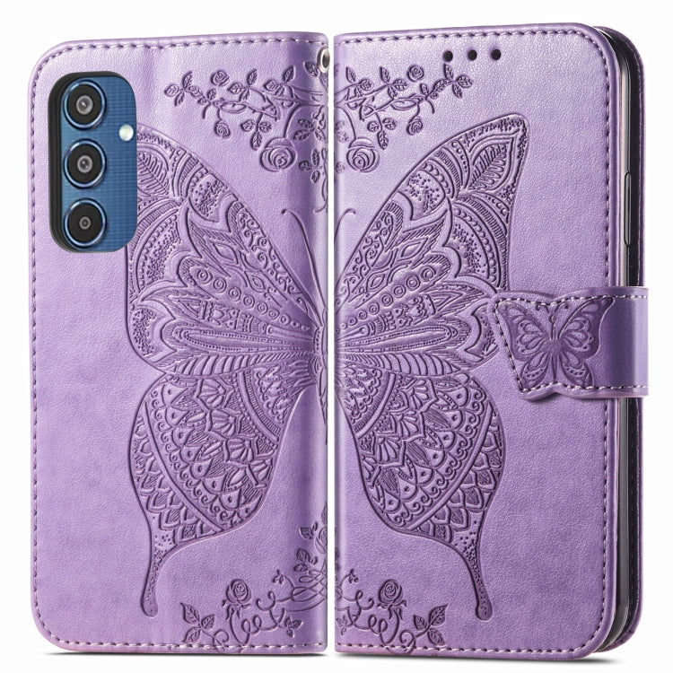 For Samsung Galaxy M35 Butterfly Love Flower Embossed Leather Phone Case
