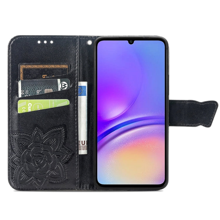 For Samsung Galaxy A06 Butterfly Love Flower Embossed Leather Phone Case