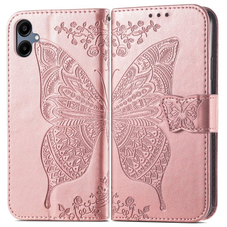 For Samsung Galaxy A06 Butterfly Love Flower Embossed Leather Phone Case