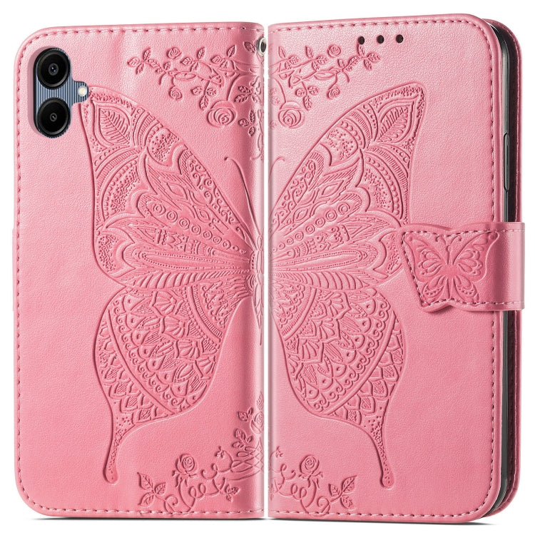 For Samsung Galaxy A06 Butterfly Love Flower Embossed Leather Phone Case
