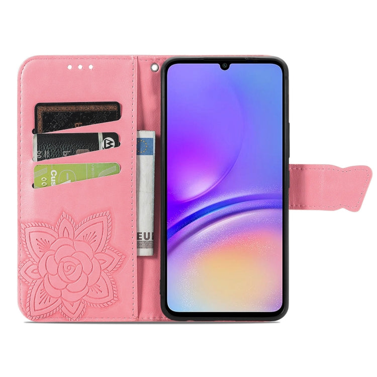 For Samsung Galaxy A06 Butterfly Love Flower Embossed Leather Phone Case