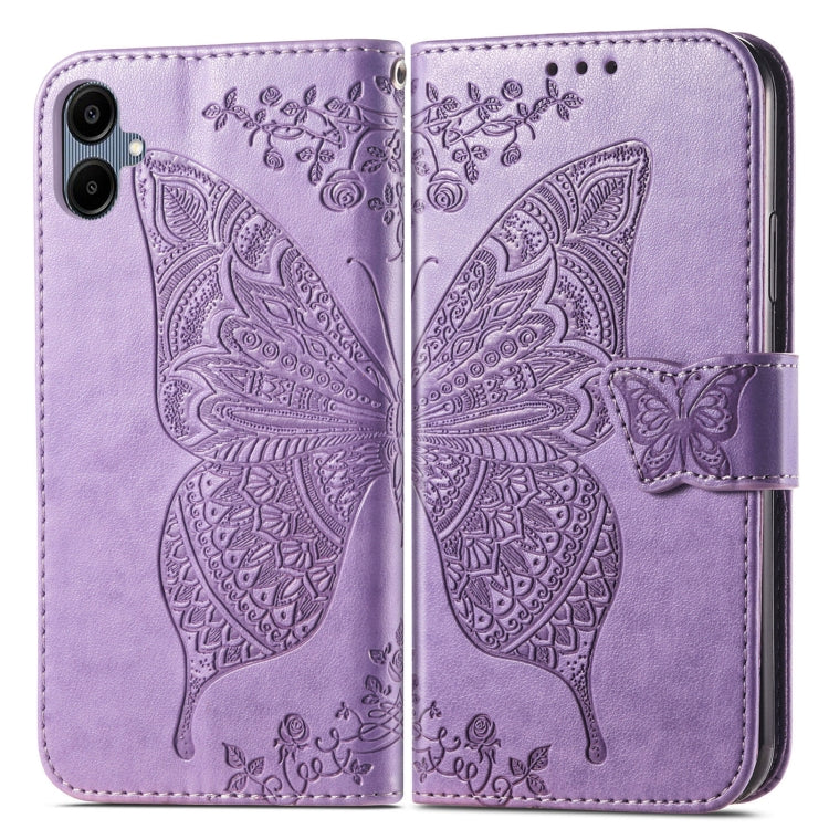 For Samsung Galaxy A06 Butterfly Love Flower Embossed Leather Phone Case