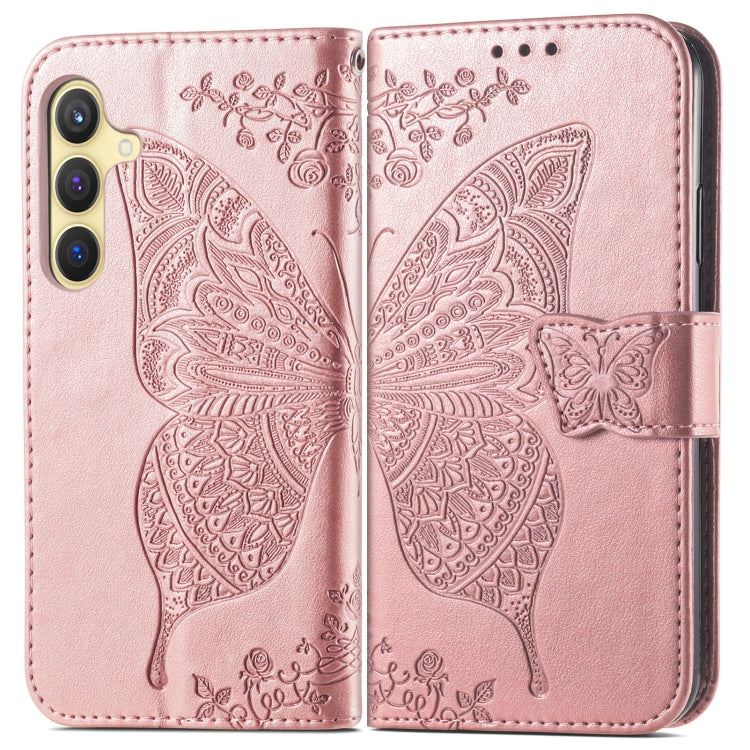 For Samsung Galaxy S25 5G Butterfly Love Flower Embossed Leather Phone Case