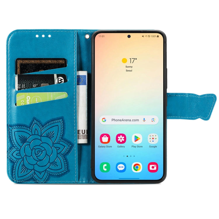 For Samsung Galaxy S25 5G Butterfly Love Flower Embossed Leather Phone Case