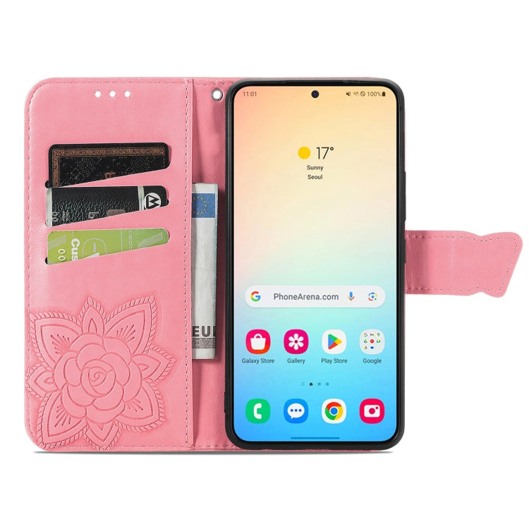 For Samsung Galaxy S25 5G Butterfly Love Flower Embossed Leather Phone Case