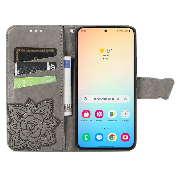 For Samsung Galaxy S25 5G Butterfly Love Flower Embossed Leather Phone Case