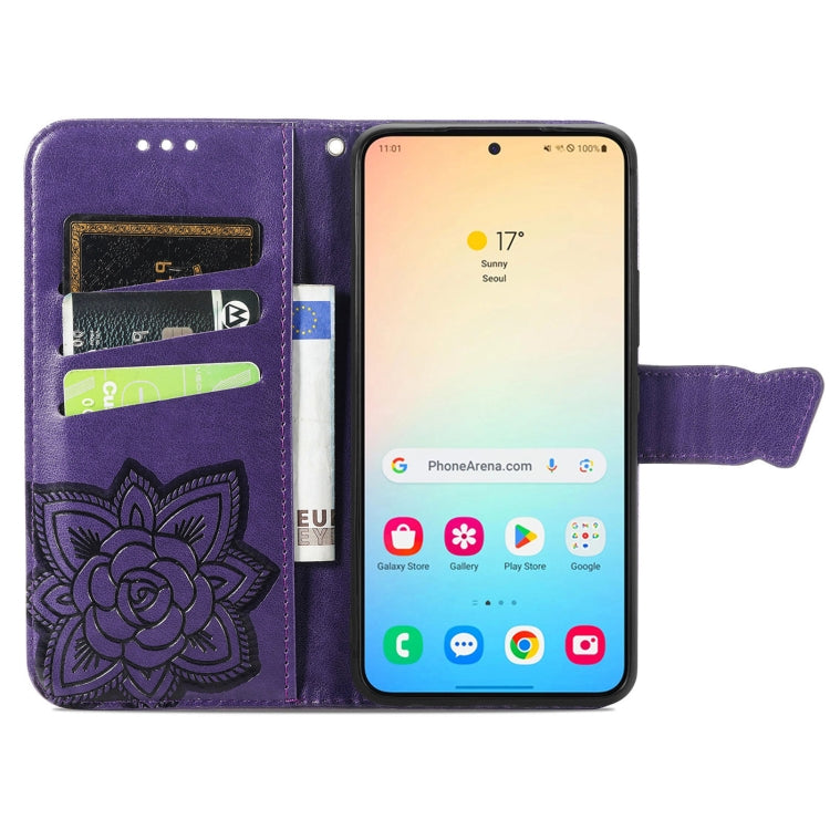 For Samsung Galaxy S25 5G Butterfly Love Flower Embossed Leather Phone Case