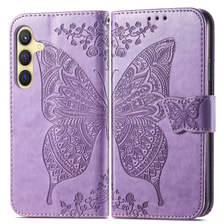 For Samsung Galaxy S25 5G Butterfly Love Flower Embossed Leather Phone Case