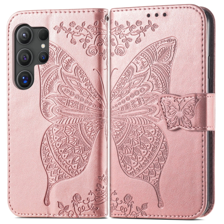 For Samsung Galaxy S25 Ultra 5G Butterfly Love Flower Embossed Leather Phone Case