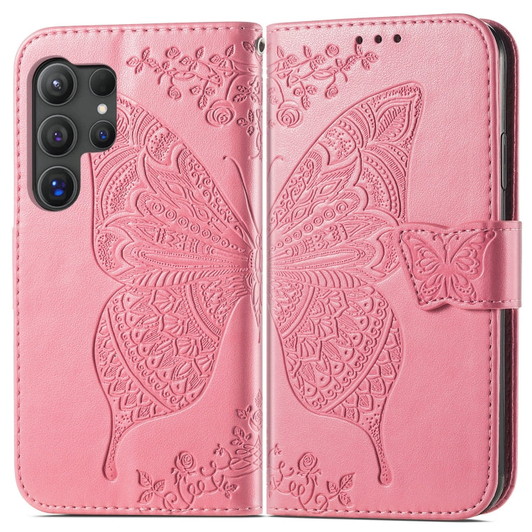For Samsung Galaxy S25 Ultra 5G Butterfly Love Flower Embossed Leather Phone Case