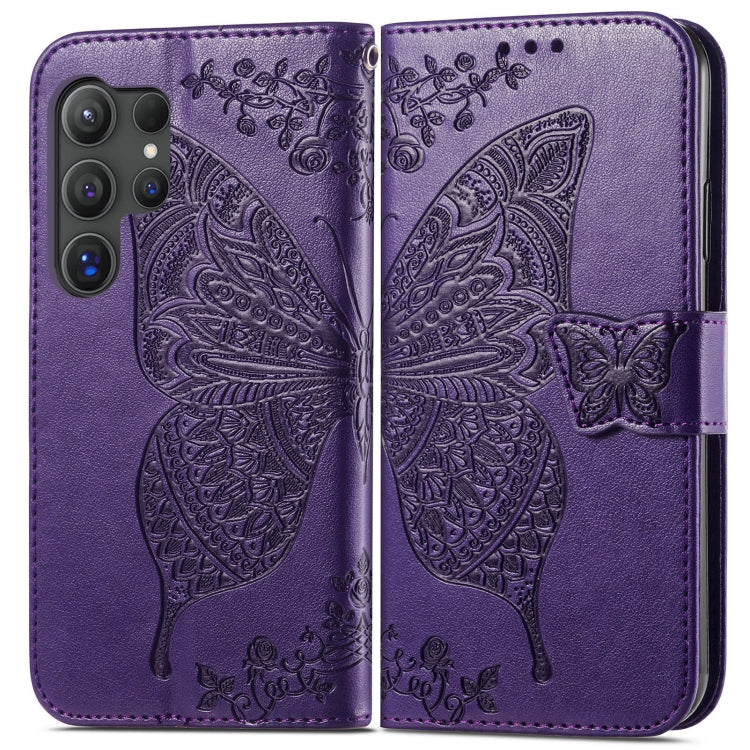 For Samsung Galaxy S25 Ultra 5G Butterfly Love Flower Embossed Leather Phone Case