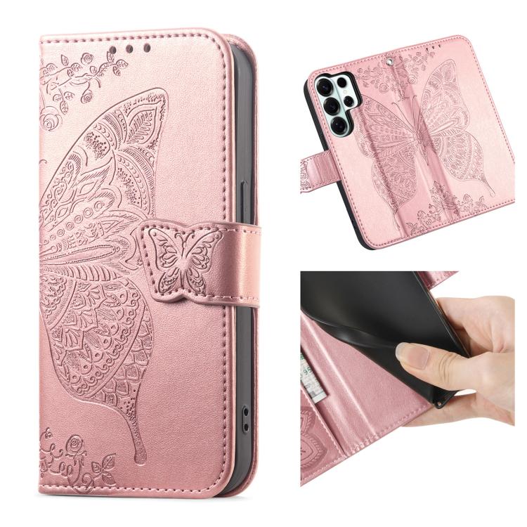 For Samsung Galaxy S26 Ultra 5G Butterfly Love Flower Embossed Leather Phone Case
