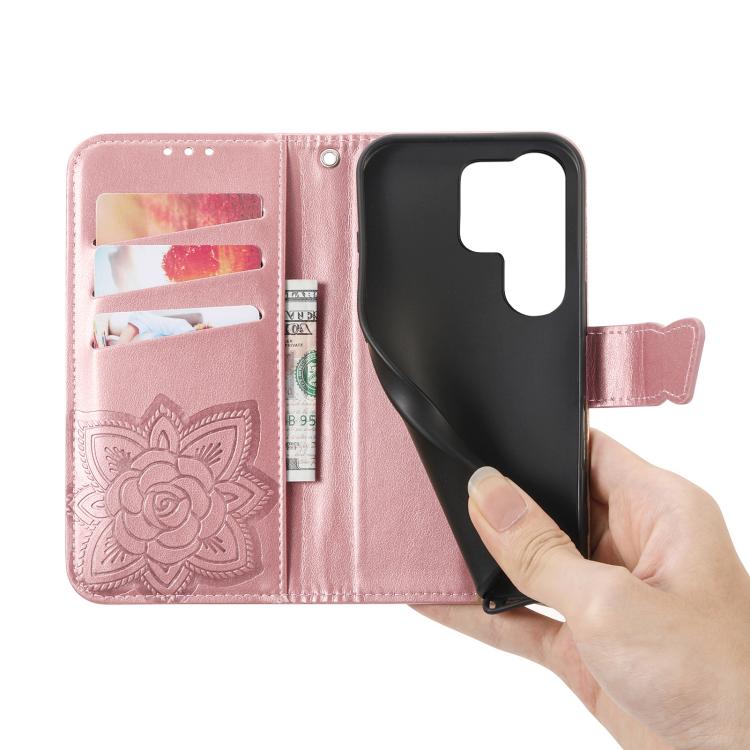 For Samsung Galaxy S26 Ultra 5G Butterfly Love Flower Embossed Leather Phone Case