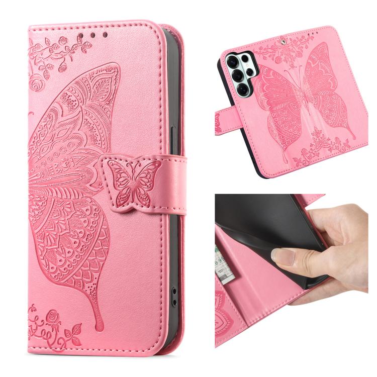 For Samsung Galaxy S26 Ultra 5G Butterfly Love Flower Embossed Leather Phone Case