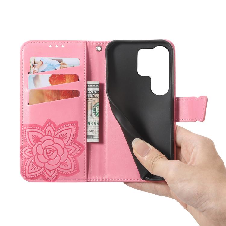 For Samsung Galaxy S26 Ultra 5G Butterfly Love Flower Embossed Leather Phone Case
