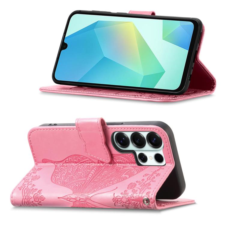 For Samsung Galaxy S26 Ultra 5G Butterfly Love Flower Embossed Leather Phone Case