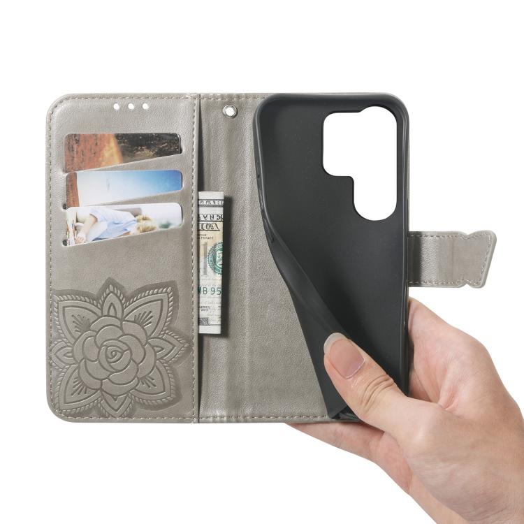 For Samsung Galaxy S26 Ultra 5G Butterfly Love Flower Embossed Leather Phone Case