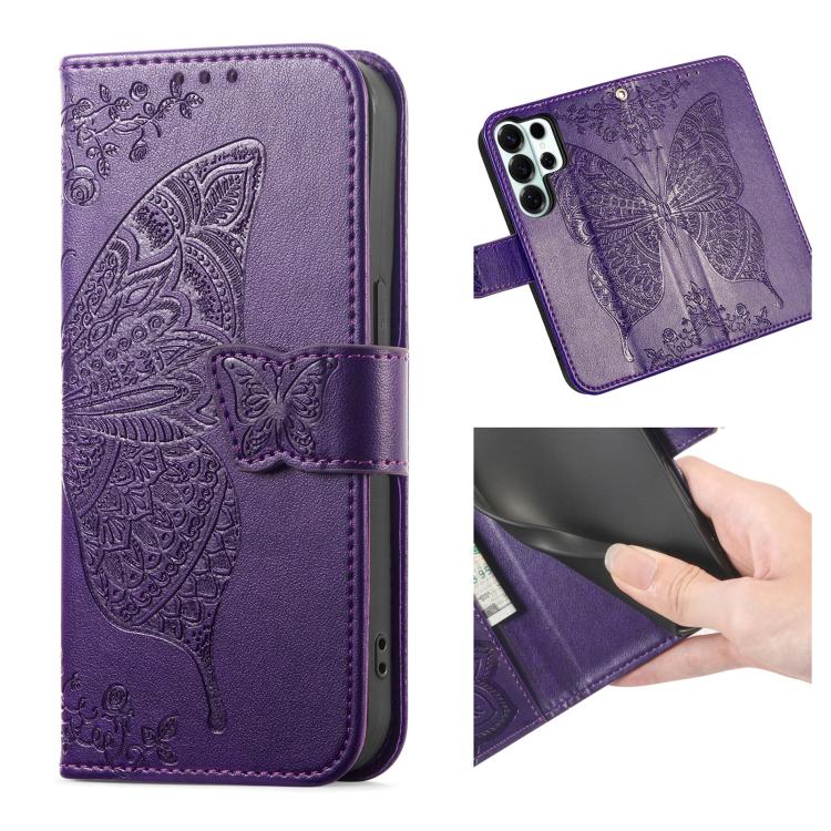 For Samsung Galaxy S26 Ultra 5G Butterfly Love Flower Embossed Leather Phone Case