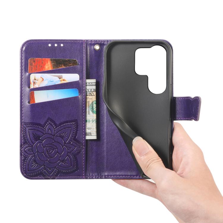 For Samsung Galaxy S26 Ultra 5G Butterfly Love Flower Embossed Leather Phone Case
