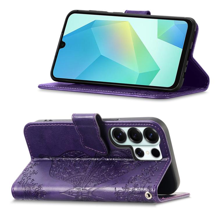 For Samsung Galaxy S26 Ultra 5G Butterfly Love Flower Embossed Leather Phone Case