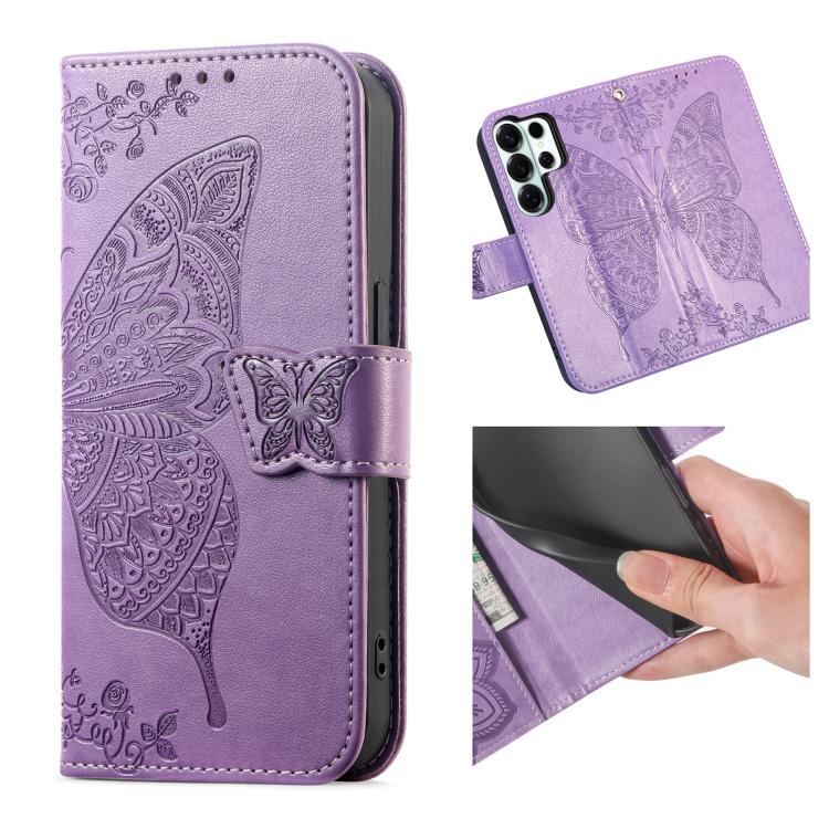 For Samsung Galaxy S26 Ultra 5G Butterfly Love Flower Embossed Leather Phone Case