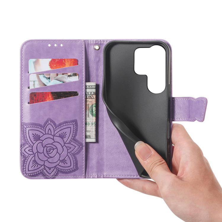 For Samsung Galaxy S26 Ultra 5G Butterfly Love Flower Embossed Leather Phone Case