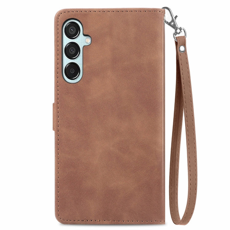 For Samsung Galaxy M15 Embossed Flower Zipper Leather Phone Case