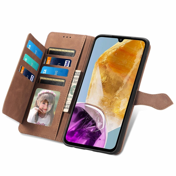 For Samsung Galaxy M15 Embossed Flower Zipper Leather Phone Case