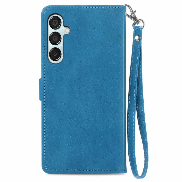 For Samsung Galaxy M15 Embossed Flower Zipper Leather Phone Case