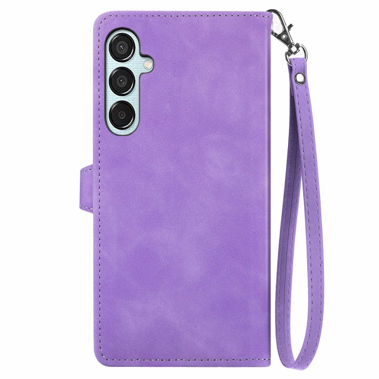For Samsung Galaxy M15 Embossed Flower Zipper Leather Phone Case