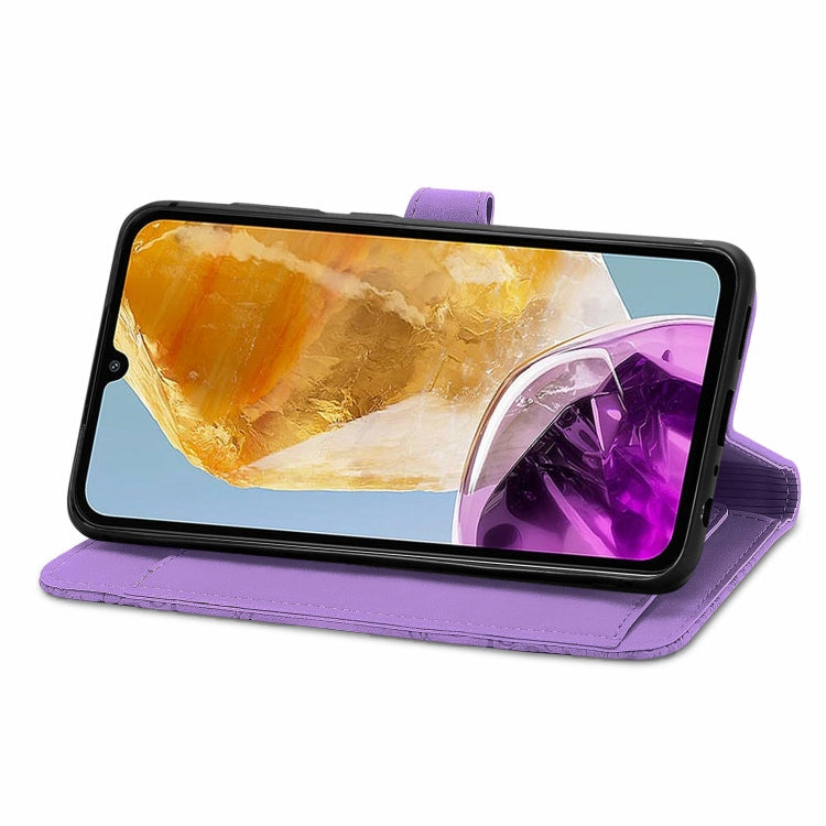 For Samsung Galaxy M15 Embossed Flower Zipper Leather Phone Case
