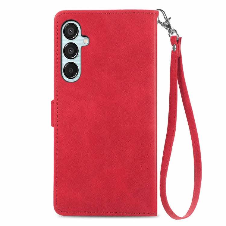 For Samsung Galaxy M15 Embossed Flower Zipper Leather Phone Case
