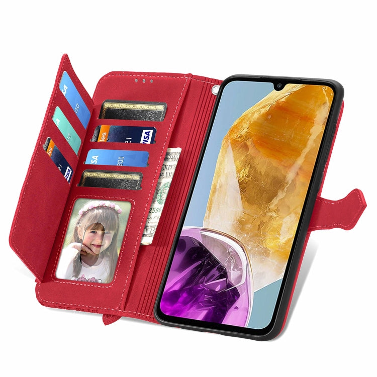 For Samsung Galaxy M15 Embossed Flower Zipper Leather Phone Case