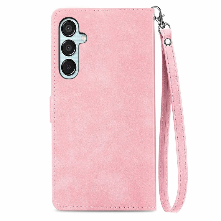 For Samsung Galaxy M15 Embossed Flower Zipper Leather Phone Case