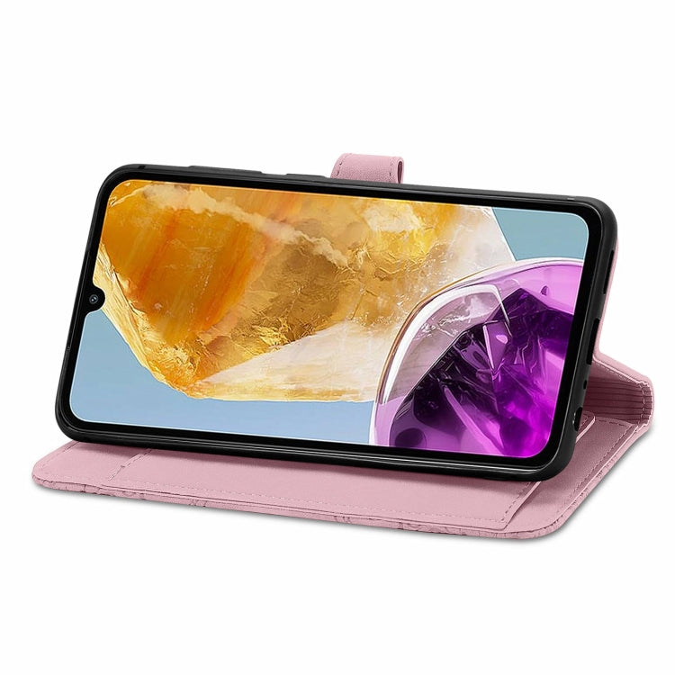 For Samsung Galaxy M15 Embossed Flower Zipper Leather Phone Case