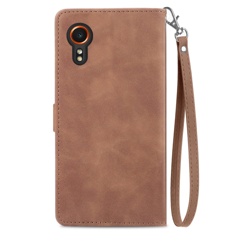 For Samsung Galaxy XCover 7 Embossed Flower Zipper Leather Phone Case