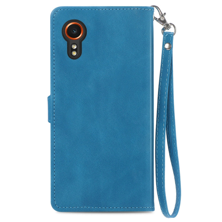 For Samsung Galaxy XCover 7 Embossed Flower Zipper Leather Phone Case
