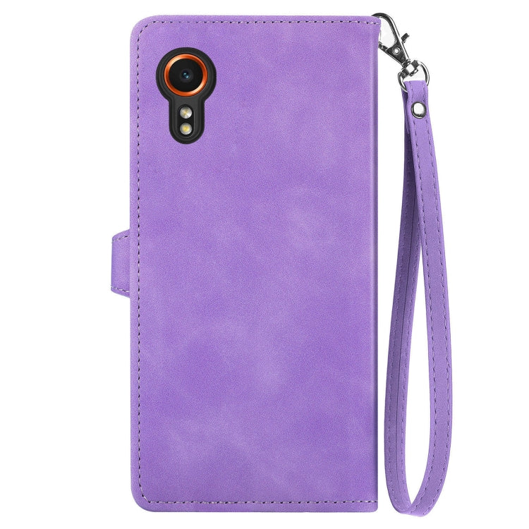 For Samsung Galaxy XCover 7 Embossed Flower Zipper Leather Phone Case