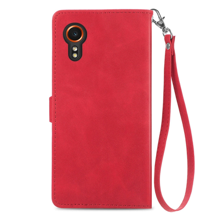 For Samsung Galaxy XCover 7 Embossed Flower Zipper Leather Phone Case