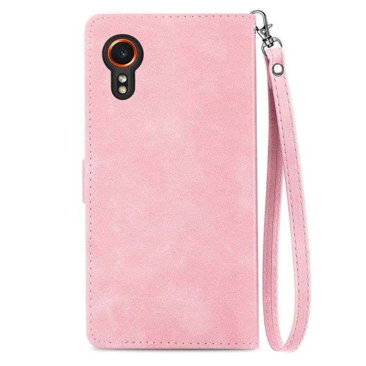 For Samsung Galaxy XCover 7 Embossed Flower Zipper Leather Phone Case