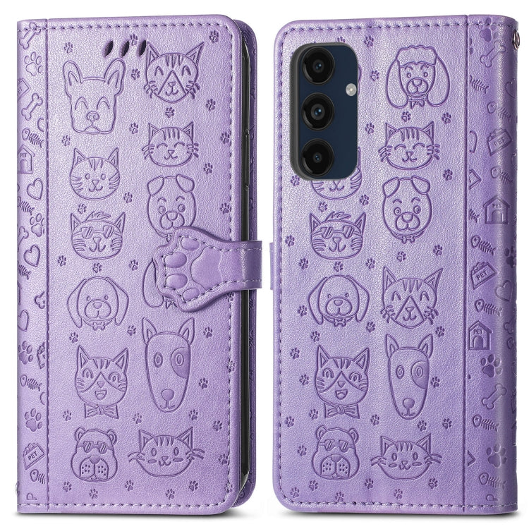 For Samsung Galaxy A16 Cat and Dog Embossed Leather Phone Case