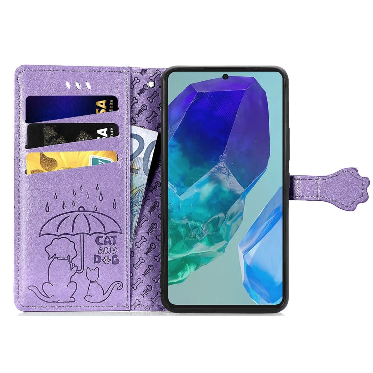 For Samsung Galaxy A16 Cat and Dog Embossed Leather Phone Case