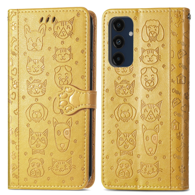 For Samsung Galaxy A16 Cat and Dog Embossed Leather Phone Case