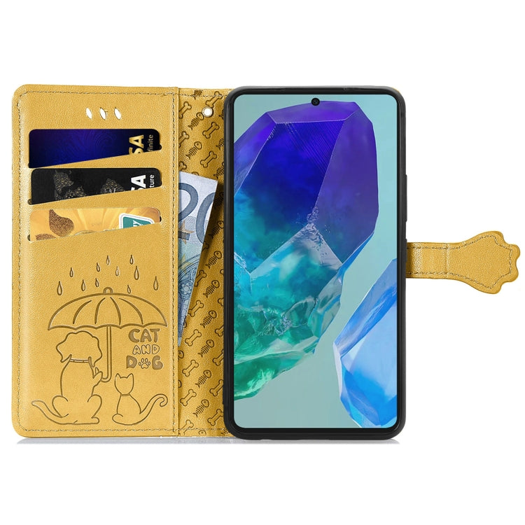 For Samsung Galaxy A16 Cat and Dog Embossed Leather Phone Case