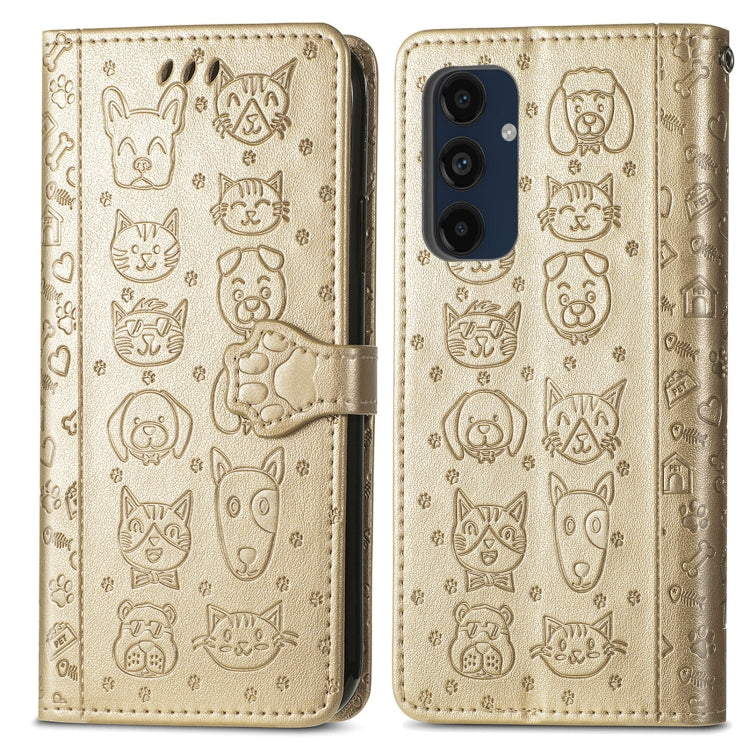 For Samsung Galaxy A16 Cat and Dog Embossed Leather Phone Case